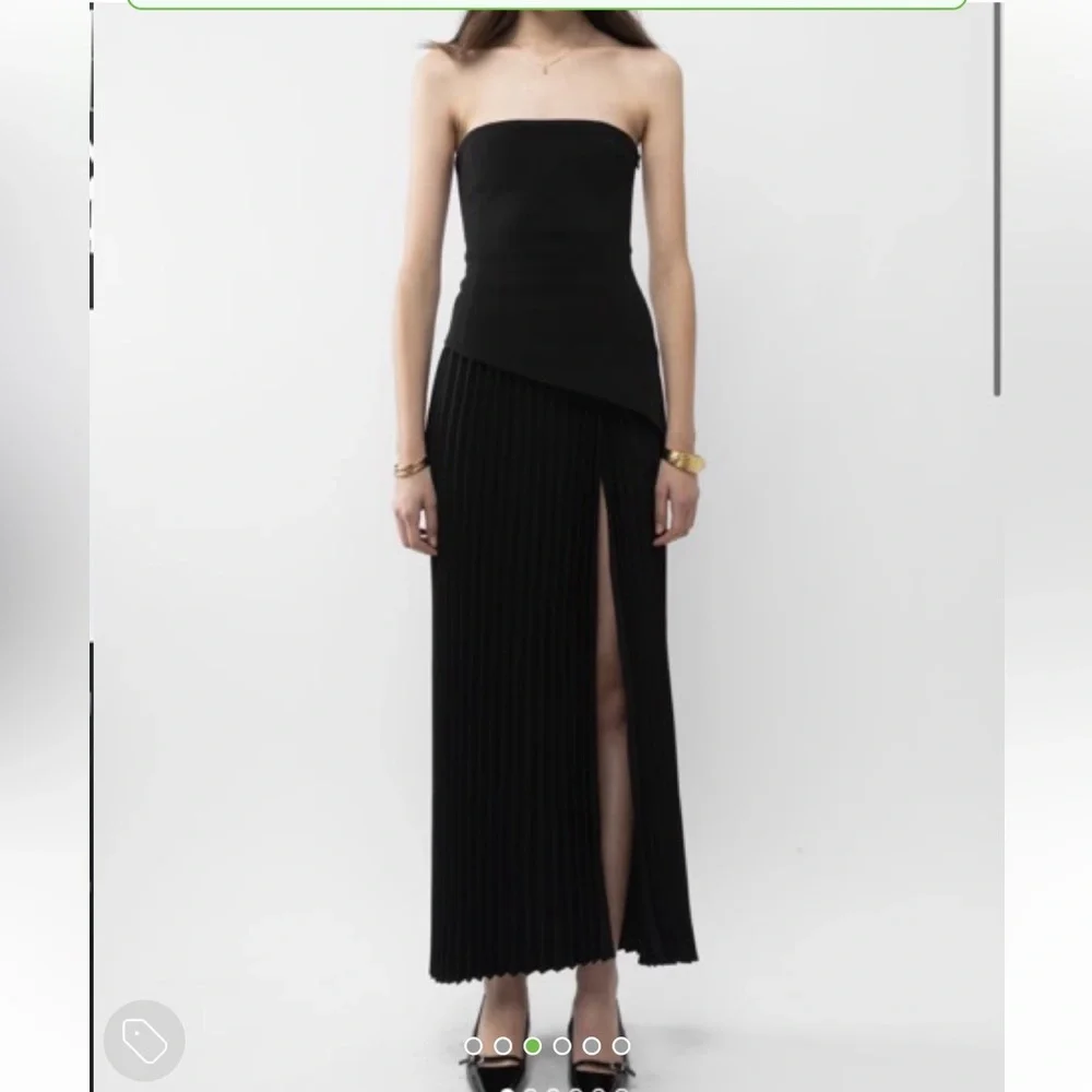 ARAKII Pleated Slit Dress Black Maxi Strapless Bandeau Dress - Picture 5 of 8